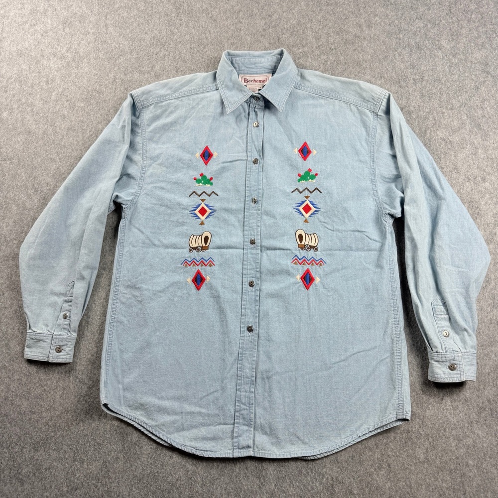 Bechamel Native Beaded Western Button Shirt Womens Size M Blue Coastal Cowgirl‎